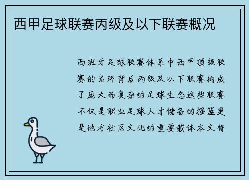 西甲足球联赛丙级及以下联赛概况
